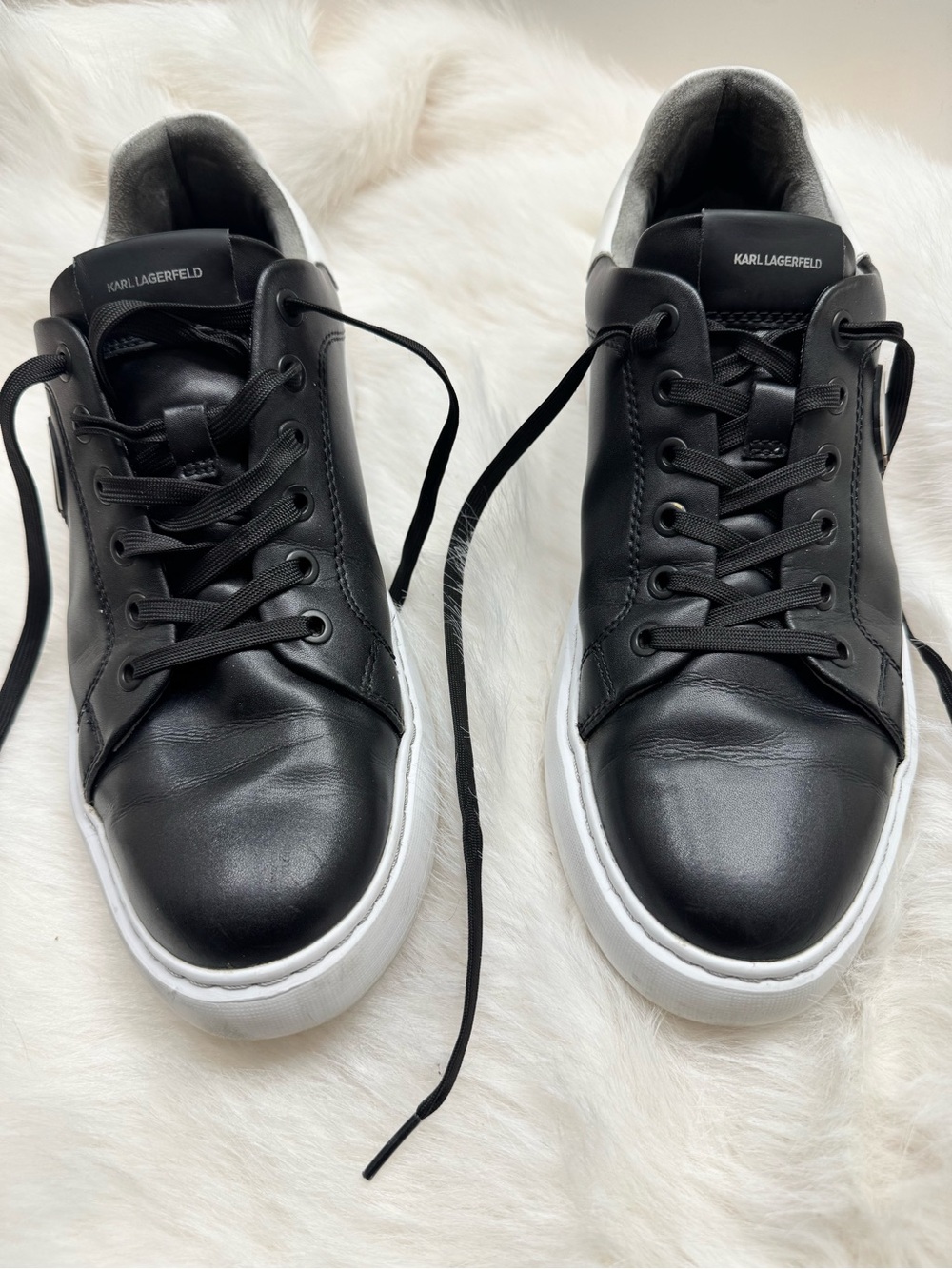 Karl Lagerfeld Black Leather Low-Top Sneakers with White Sole